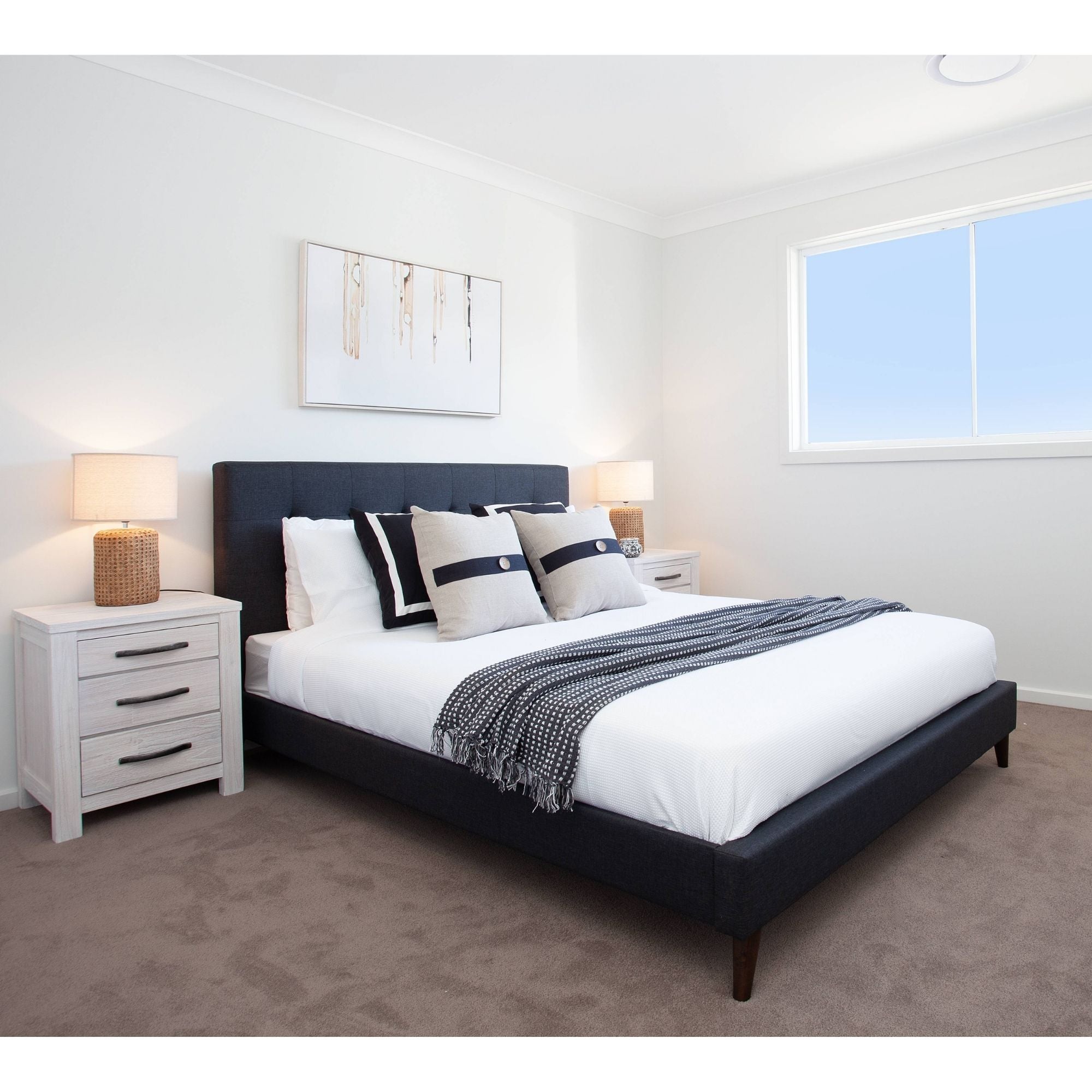 Volga King Single Bed Platform Frame Fabric Upholstered Mattress Base - Charcoal-Furniture &gt; Bedroom-PEROZ Accessories