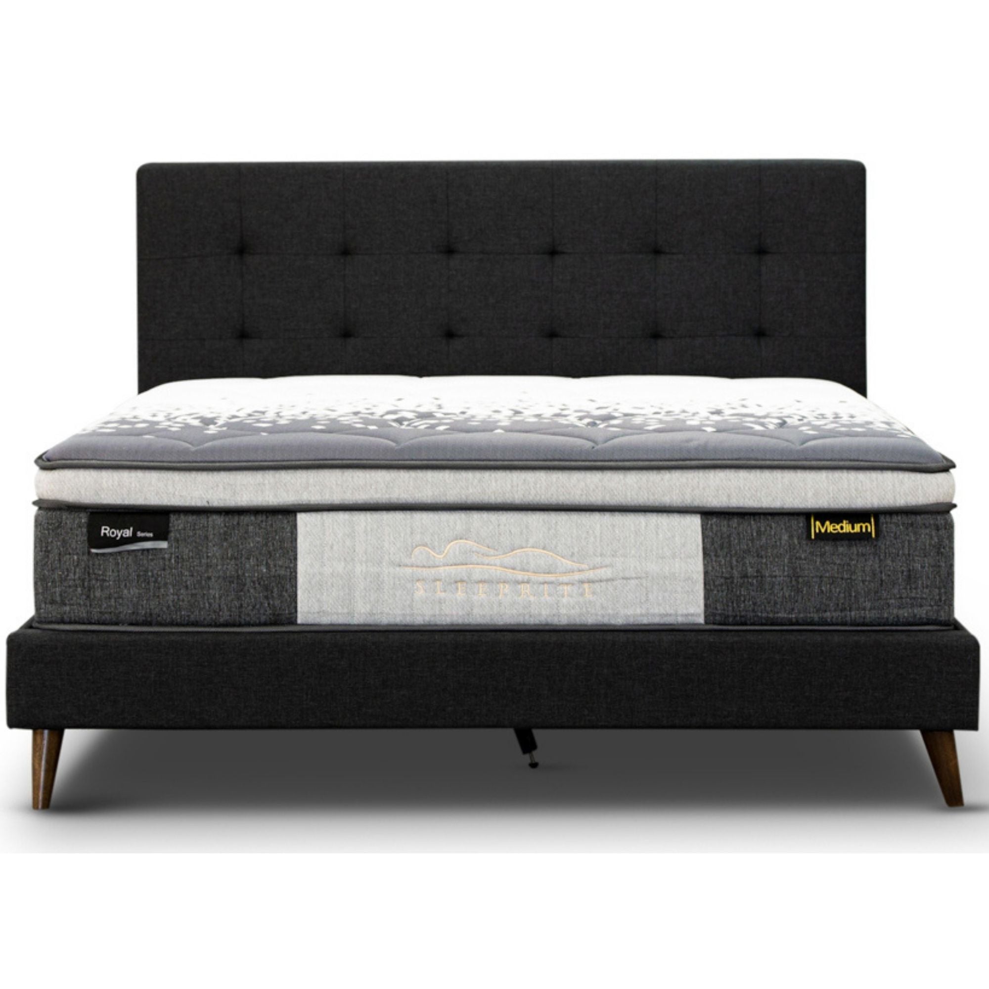 Volga King Single Bed Platform Frame Fabric Upholstered Mattress Base - Charcoal-Furniture &gt; Bedroom-PEROZ Accessories