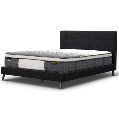 Volga King Single Bed Platform Frame Fabric Upholstered Mattress Base - Charcoal-Furniture &gt; Bedroom-PEROZ Accessories