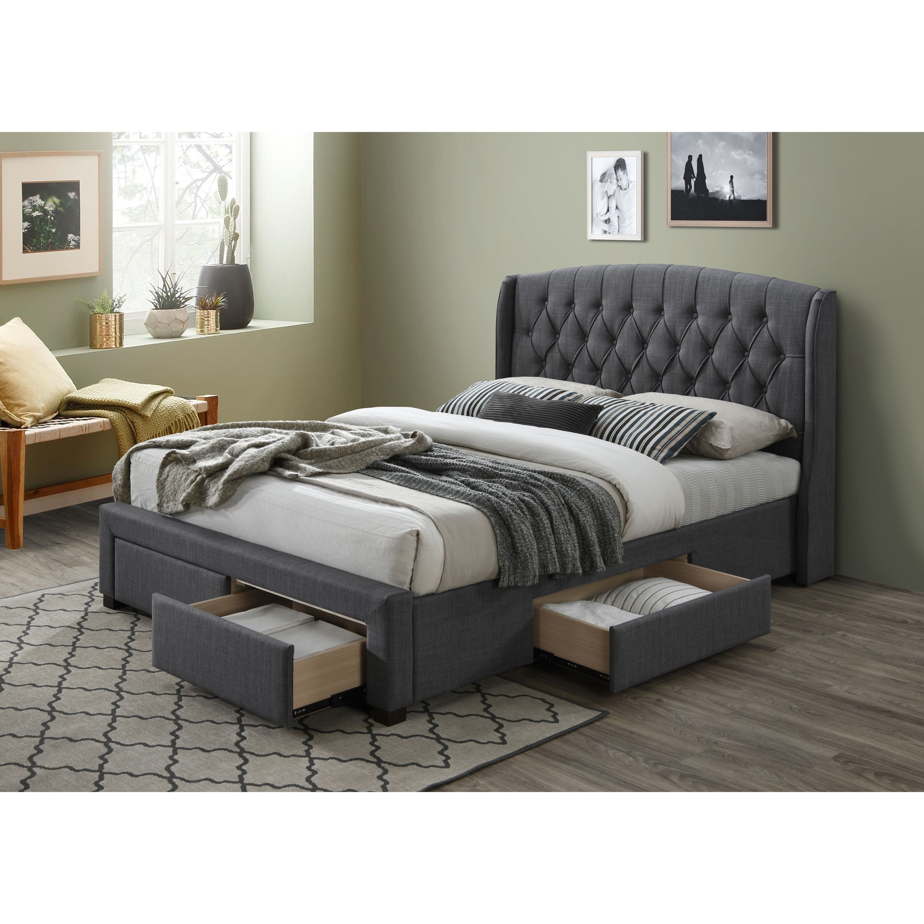 Honeydew King Size Bed Frame Timber Mattress Base With Storage Drawers - Grey-Furniture &gt; Bedroom-PEROZ Accessories