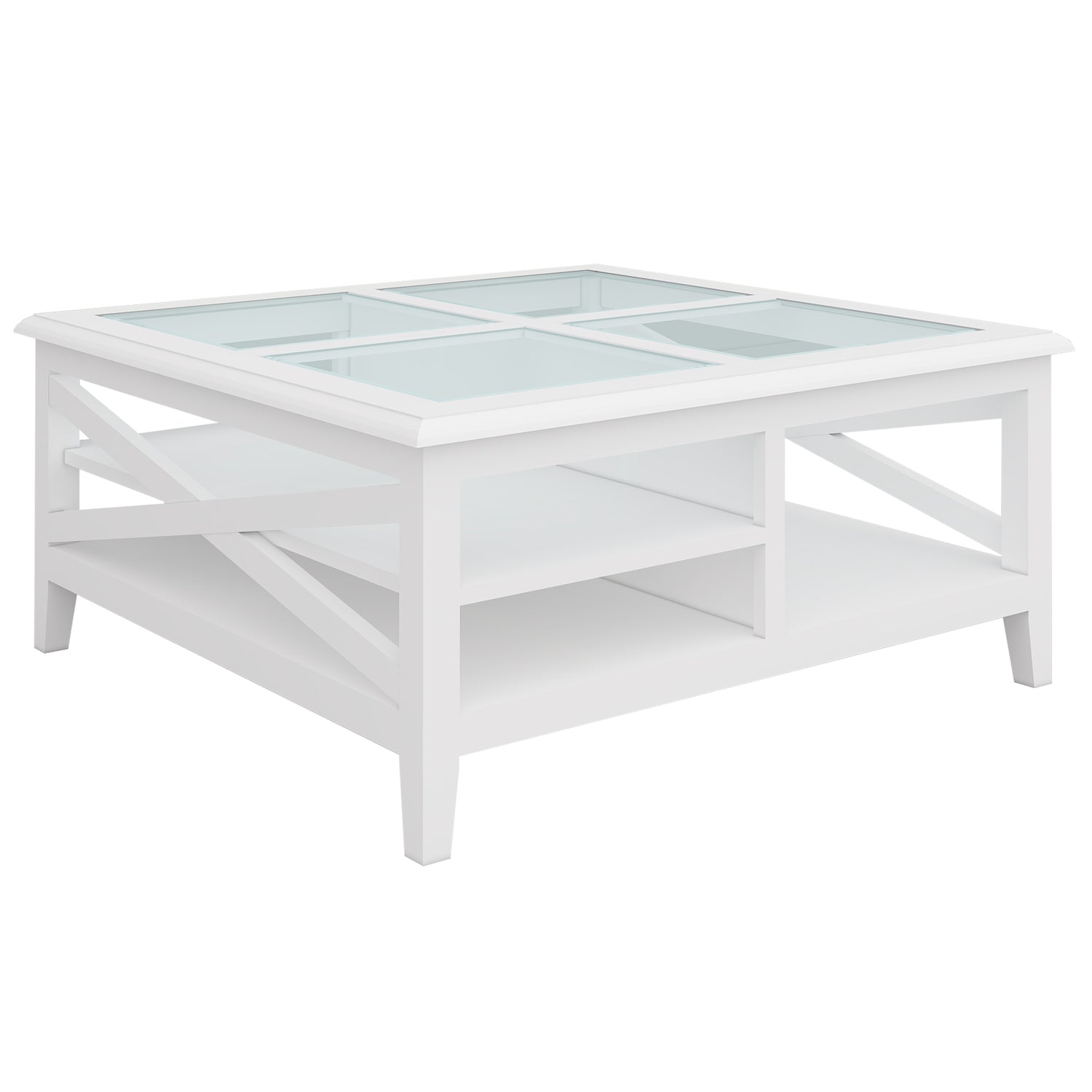Daisy Coffee Table 100cm Glass Top Solid Acacia Wood Hampton Furniture - White-Furniture &gt; Living Room-PEROZ Accessories