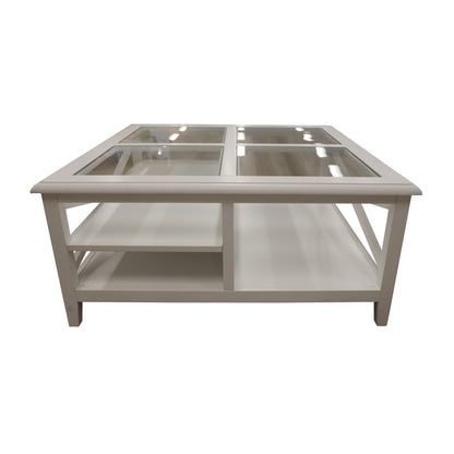 Daisy Coffee Table 100cm Glass Top Solid Acacia Wood Hampton Furniture - White-Furniture &gt; Living Room-PEROZ Accessories