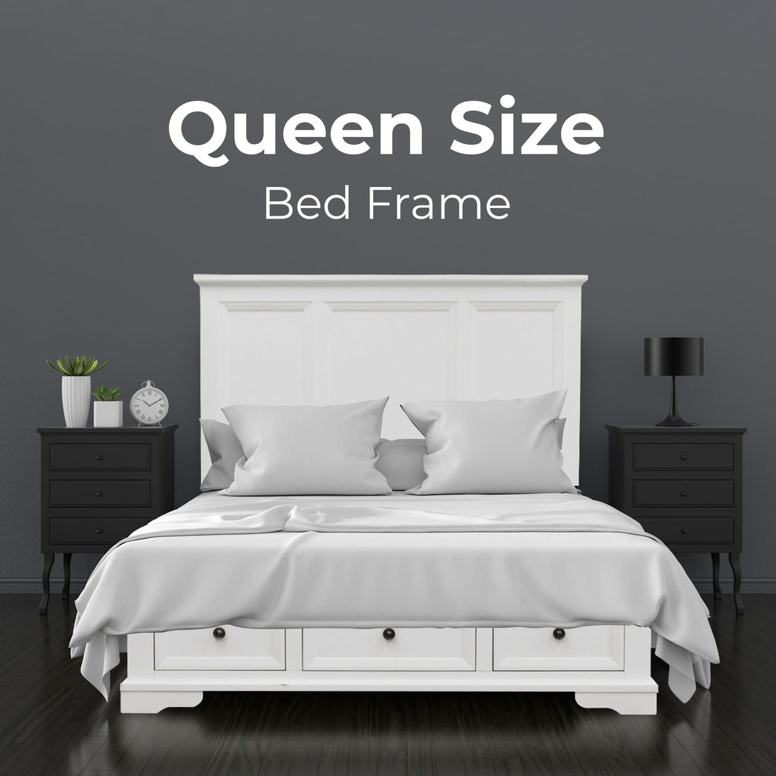 Celosia Queen Size Bed Frame Timber Mattress Base With Storage Drawers - White-Furniture &gt; Bedroom-PEROZ Accessories