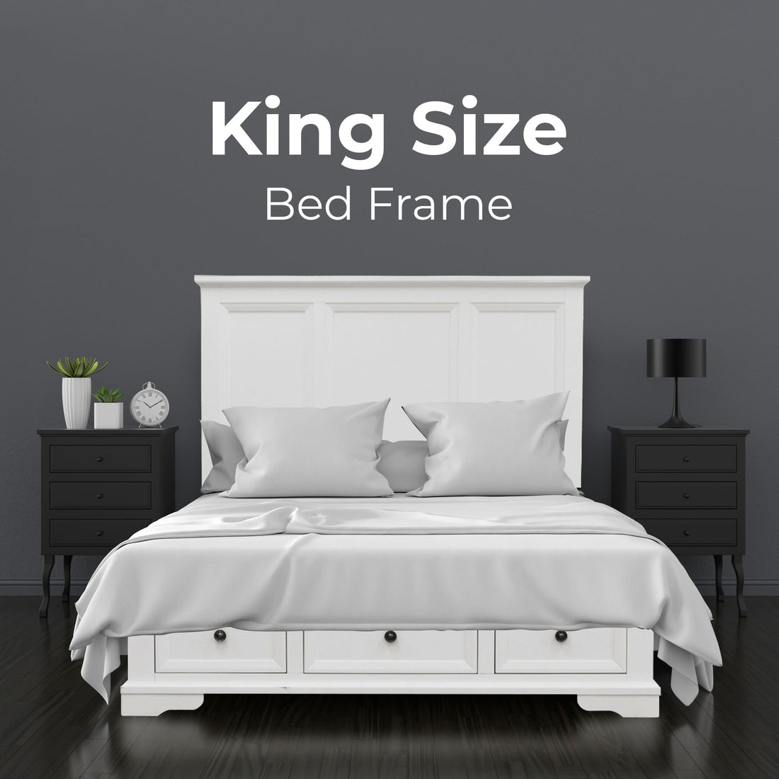 Celosia King Size Bed Frame Timber Mattress Base With Storage Drawers - White-Furniture > Bedroom-PEROZ Accessories