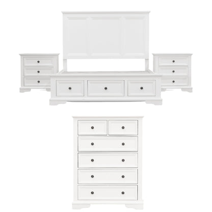 Celosia 4pc King Bed Frame Bedroom Suite Timber Bedside Tallboy Package - White-Furniture &gt; Bedroom-PEROZ Accessories