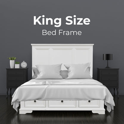Celosia 4pc King Bed Frame Bedroom Suite Timber Bedside Tallboy Package - White-Furniture &gt; Bedroom-PEROZ Accessories