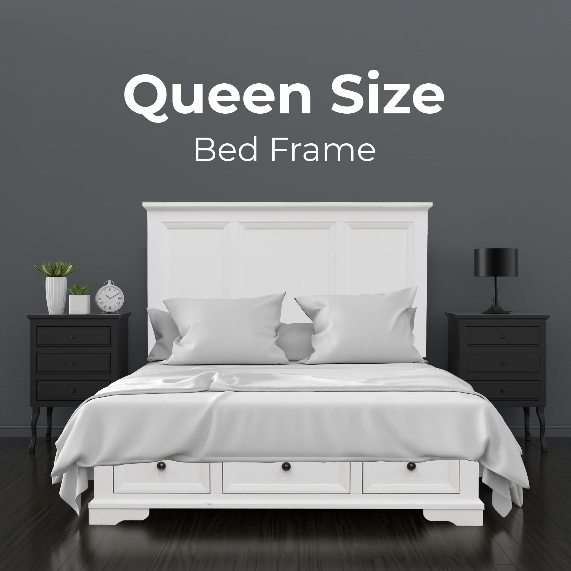 Celosia 4pc Queen Bed Frame Bedroom Suite Timber Bedside Tallboy Package - White-Furniture &gt; Bedroom-PEROZ Accessories