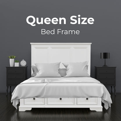 Celosia 4pc Queen Bed Frame Bedroom Suite Timber Bedside Tallboy Package - White-Furniture &gt; Bedroom-PEROZ Accessories