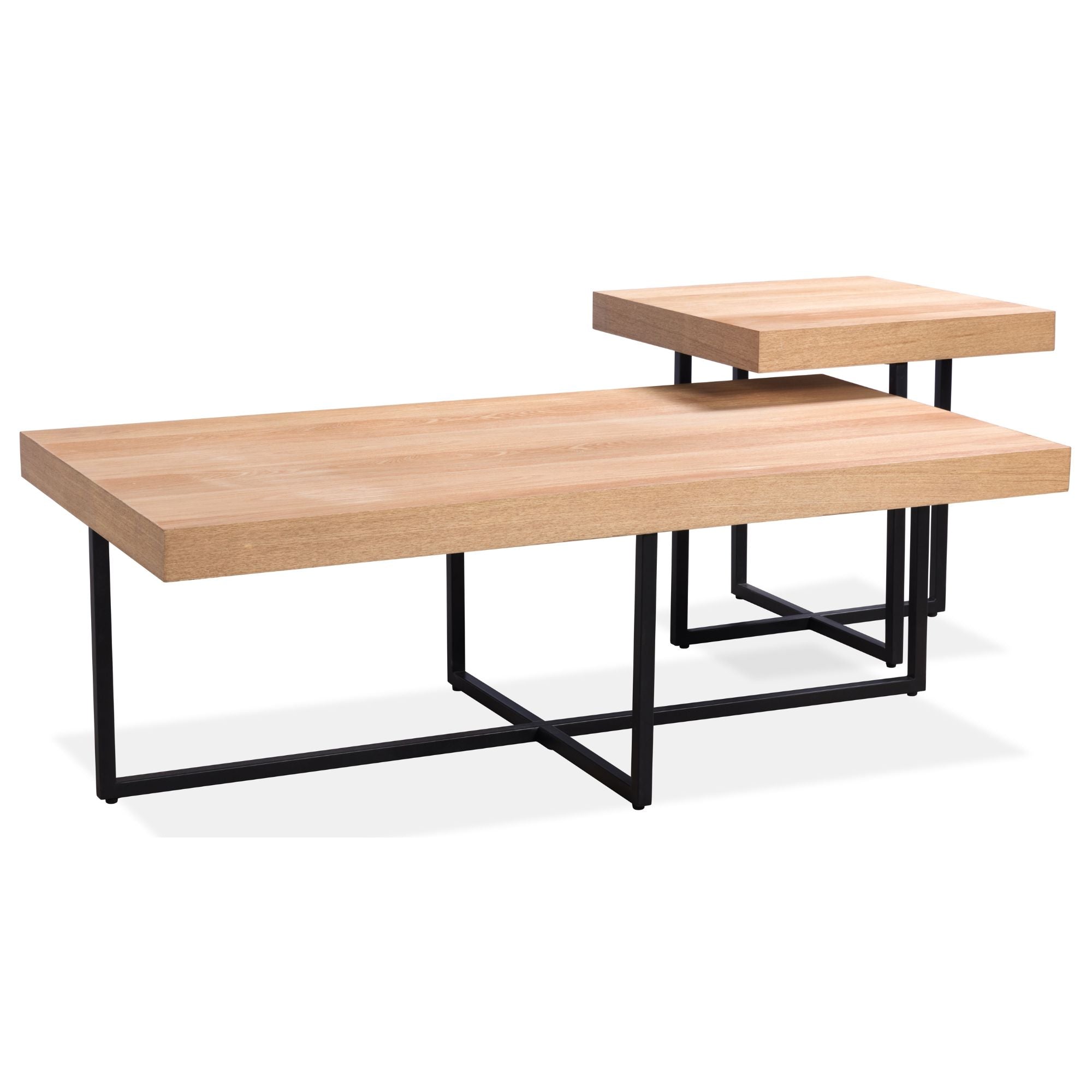 Petunia Coffee Table 120cm Elm Timber Wood Black Metal Leg - Natural-Furniture &gt; Living Room-PEROZ Accessories