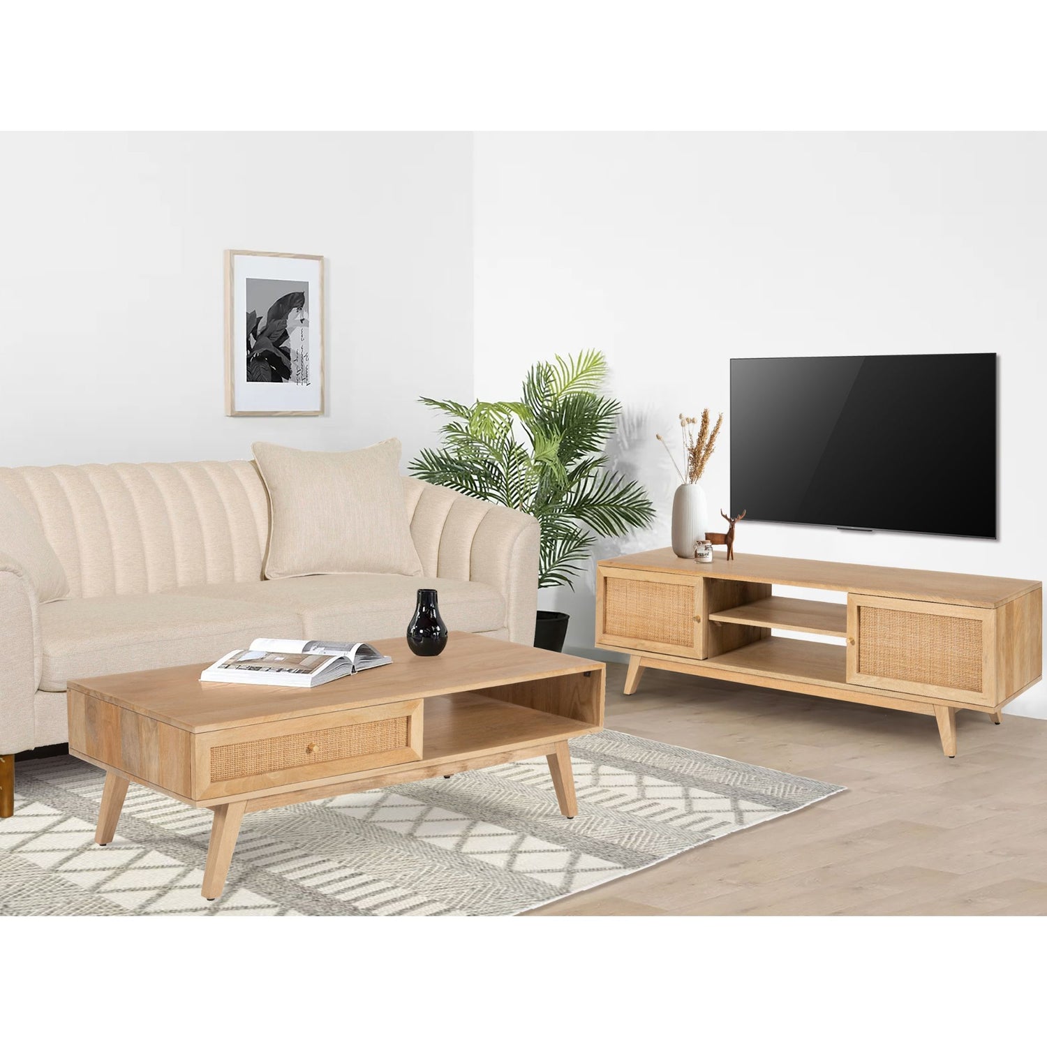 Olearia Coffee Table 120cm Solid Mango Timber Wood Rattan Furniture Natural-Furniture &gt; Living Room-PEROZ Accessories