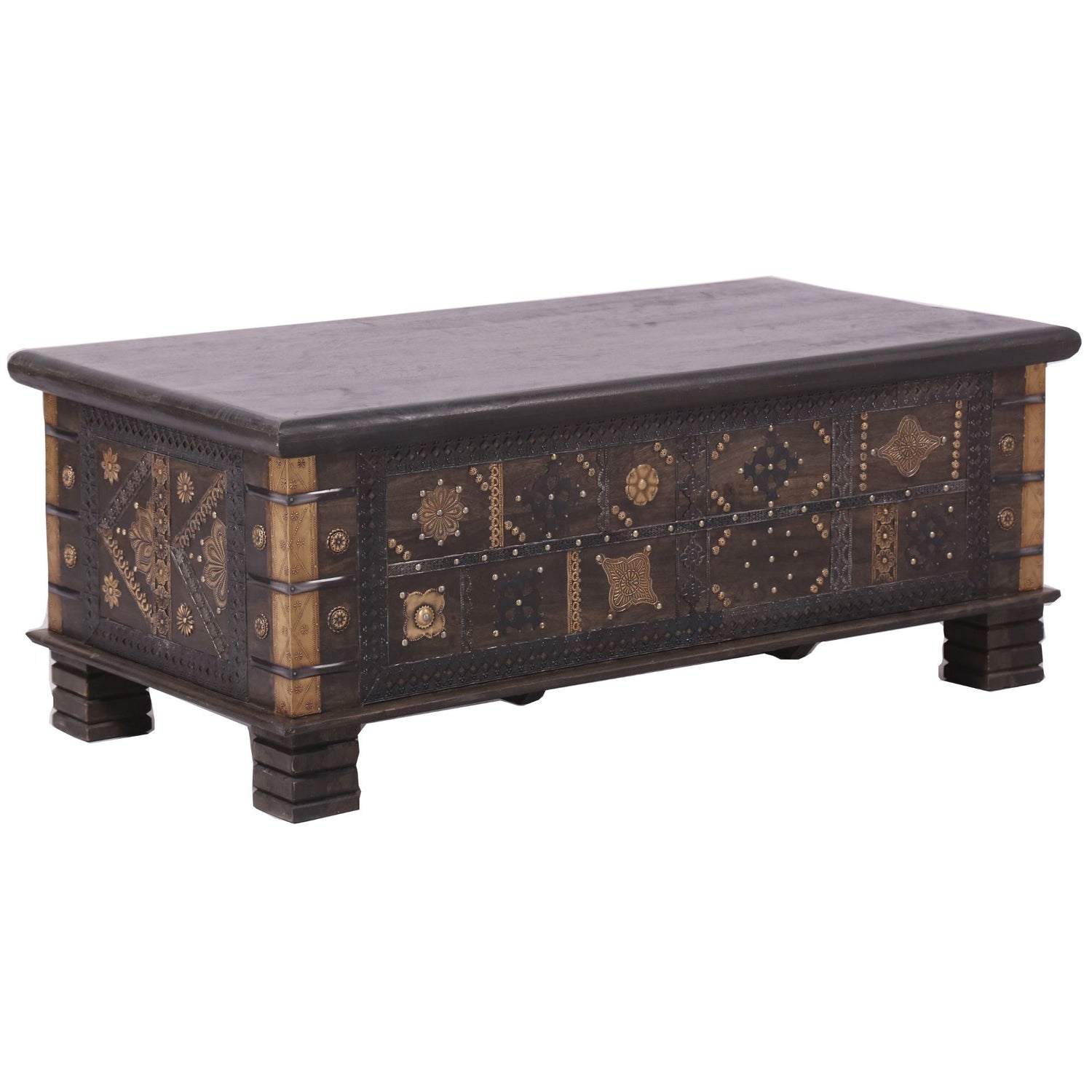 Onir Coffee Table Antique Handcrafted Solid Mango Wood Storage Trunk Chest Box-Furniture &gt; Living Room-PEROZ Accessories