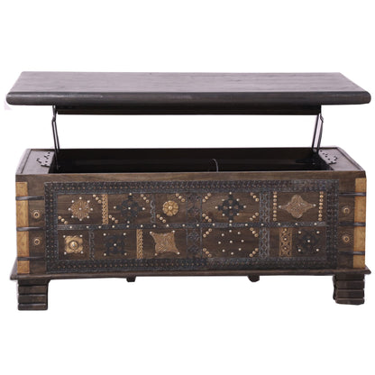 Onir Coffee Table Antique Handcrafted Solid Mango Wood Storage Trunk Chest Box-Furniture &gt; Living Room-PEROZ Accessories
