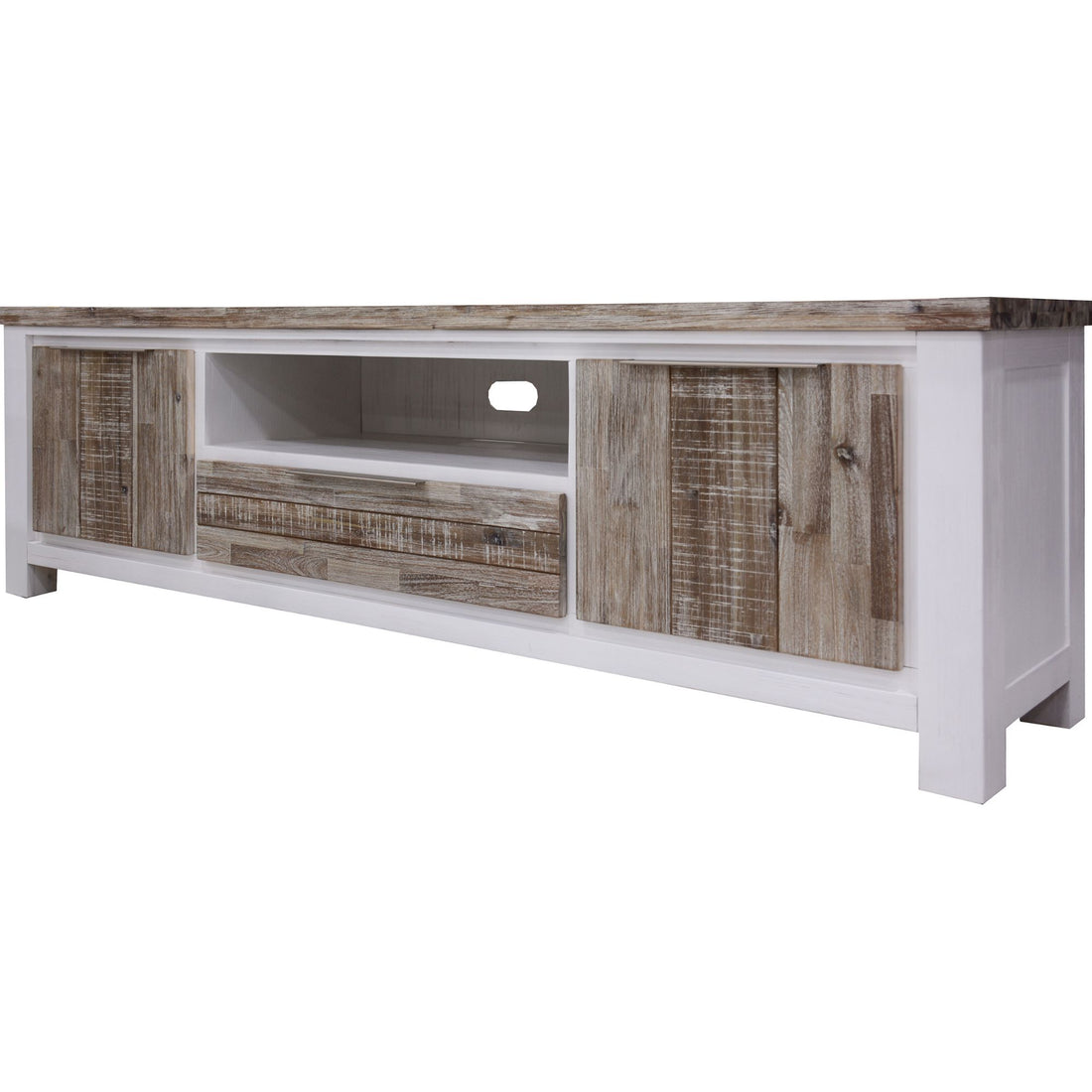 Plumeria ETU Entertainment TV Unit 210cm 2 Door Solid Acacia Timber -White Brush-Entertainment Unit-PEROZ Accessories