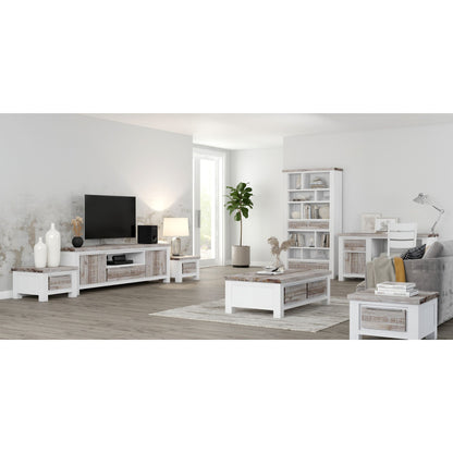 Plumeria ETU Entertainment TV Unit 210cm 2 Door Solid Acacia Timber -White Brush-Entertainment Unit-PEROZ Accessories