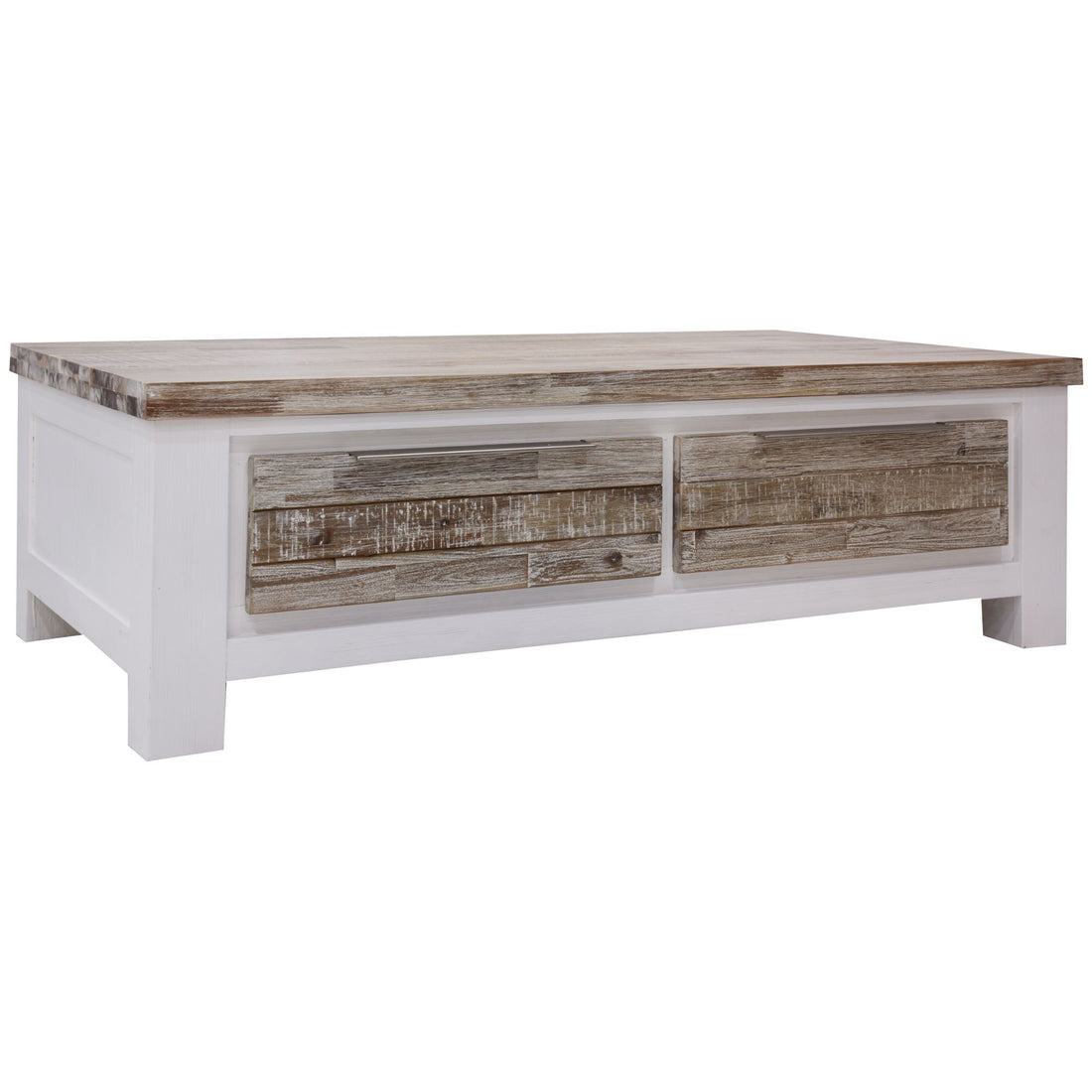Plumeria Coffee Table 130cm 2 Drawer Solid Acacia Timber Wood - White Brush-Furniture &gt; Living Room-PEROZ Accessories