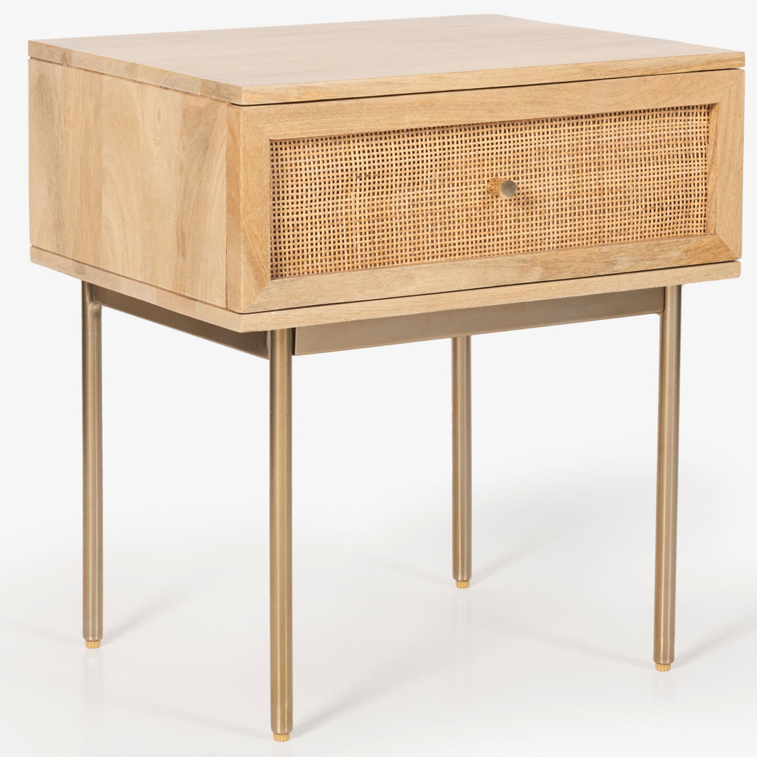 Martina Bedside Table 1 Drawer Storage Cabinet Solid Mango Wood Rattan-Furniture &gt; Bedroom-PEROZ Accessories
