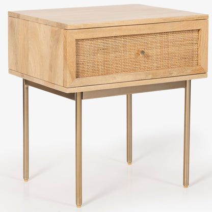 Martina Bedside Table 1 Drawer Storage Cabinet Solid Mango Wood Rattan-Furniture &gt; Bedroom-PEROZ Accessories