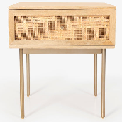 Martina Bedside Table 1 Drawer Storage Cabinet Solid Mango Wood Rattan-Furniture &gt; Bedroom-PEROZ Accessories