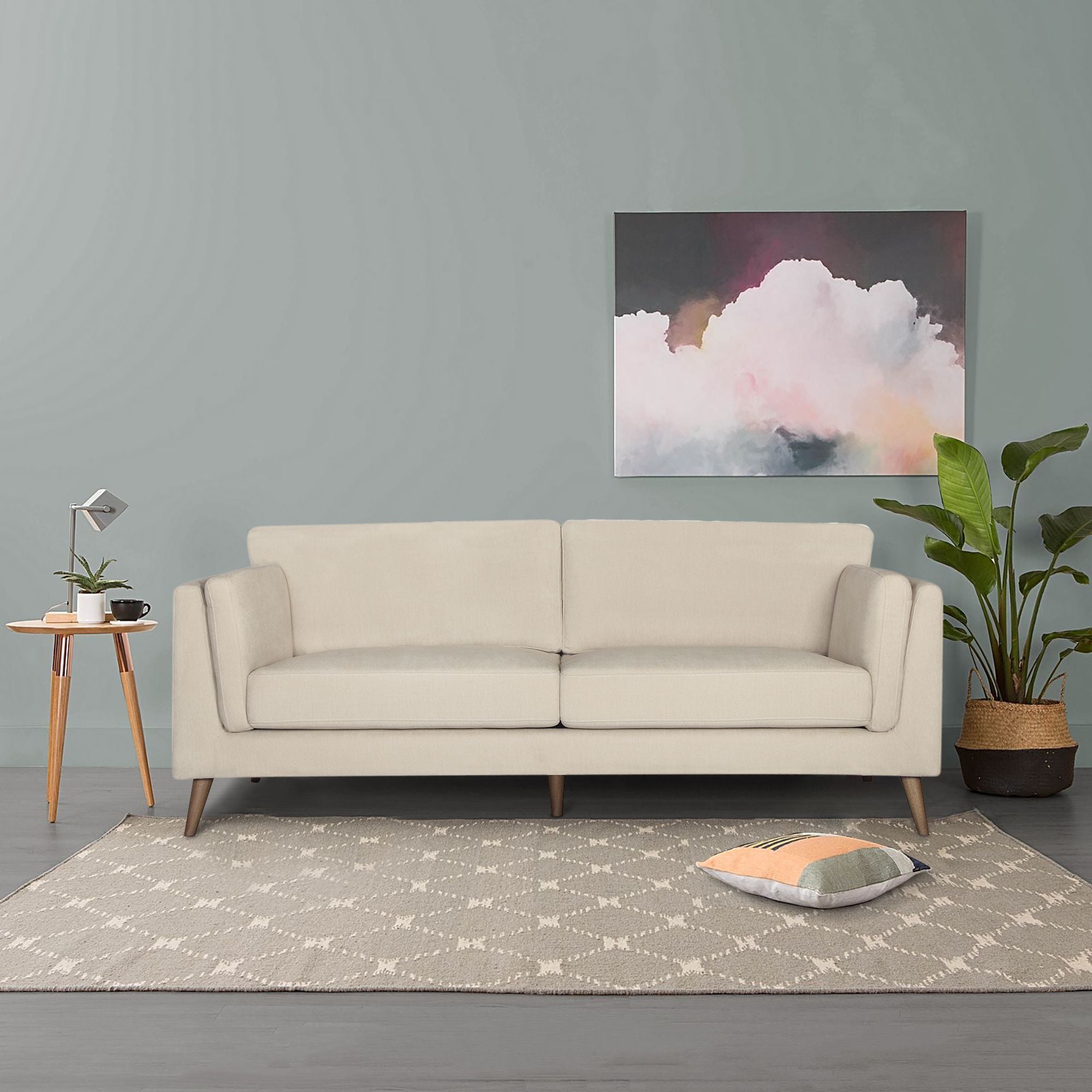 Nooa 3 Seater Sofa Fabric Uplholstered Lounge Couch - Stone-Furniture &gt; Sofas-PEROZ Accessories