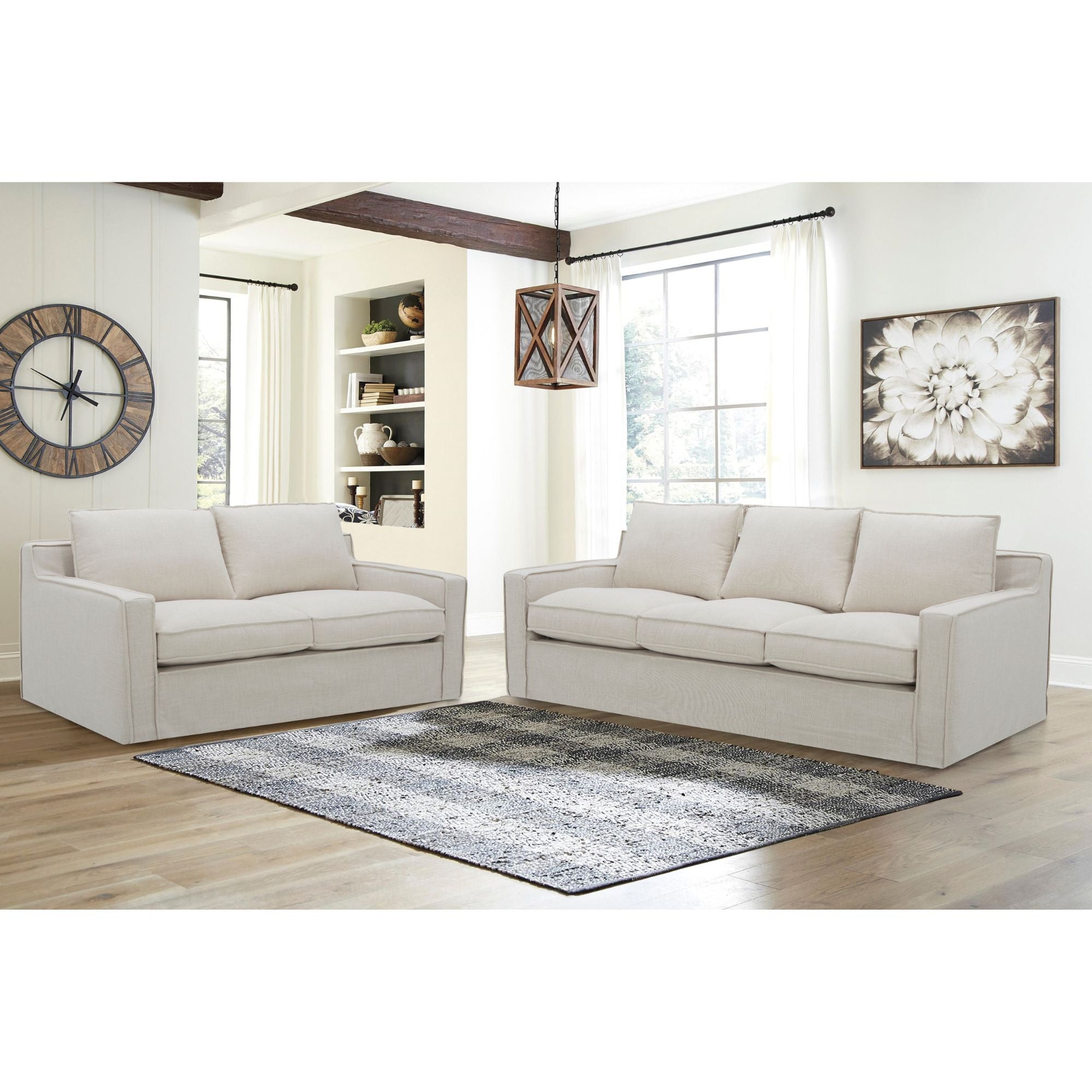 Plushy 3 Seater Sofa Fabric Uplholstered Lounge Couch - Stone-Furniture &gt; Sofas-PEROZ Accessories