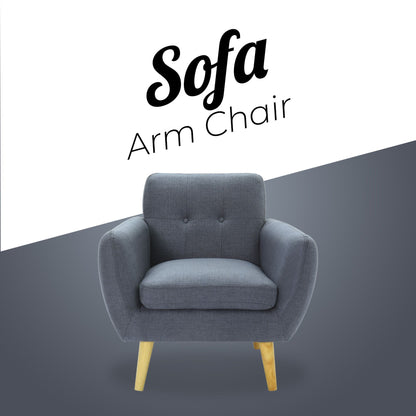 Dane Single Seater Fabric Upholstered Sofa Armchair Lounge Couch - Dark Grey-Furniture &gt; Sofas-PEROZ Accessories