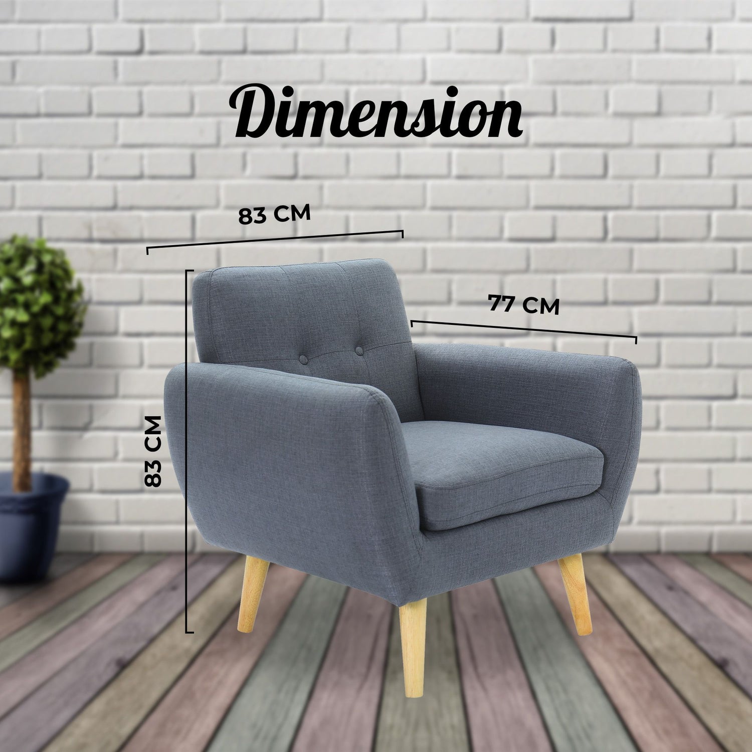 Dane Single Seater Fabric Upholstered Sofa Armchair Lounge Couch - Dark Grey-Furniture &gt; Sofas-PEROZ Accessories