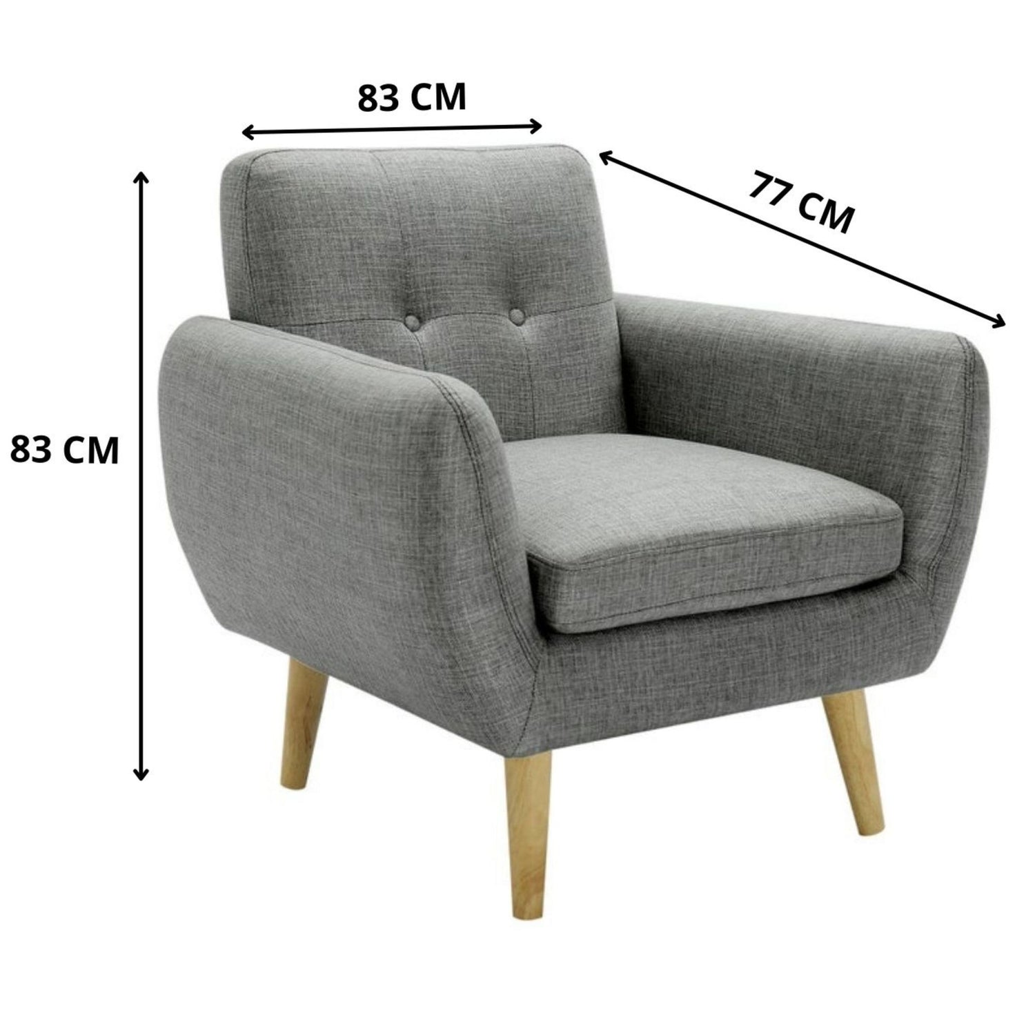 Dane Single Seater Fabric Upholstered Sofa Armchair Lounge Couch - Mid Grey-Furniture &gt; Sofas-PEROZ Accessories