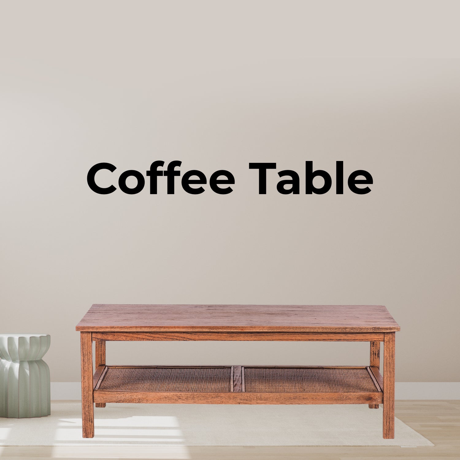 Jasmine Coffee Table 110cm Mindi Timber Wood Rattan Weave - Brown-Furniture &gt; Living Room-PEROZ Accessories