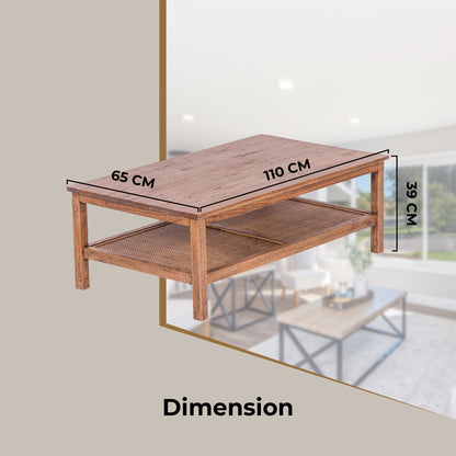 Jasmine Coffee Table 110cm Mindi Timber Wood Rattan Weave - Brown-Furniture &gt; Living Room-PEROZ Accessories