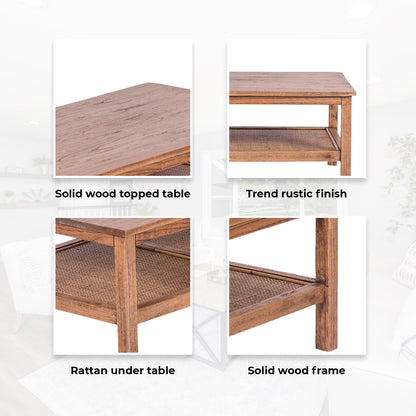 Jasmine Coffee Table 110cm Mindi Timber Wood Rattan Weave - Brown-Furniture &gt; Living Room-PEROZ Accessories