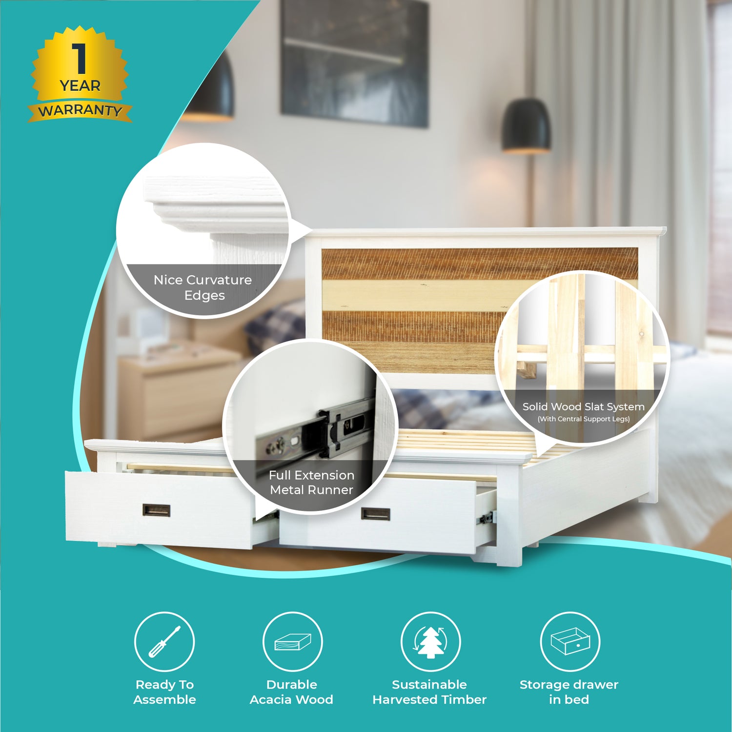 Orville Bed Frame King Size Mattress Base With Storage Drawers - Multi Color-Furniture &gt; Bedroom-PEROZ Accessories