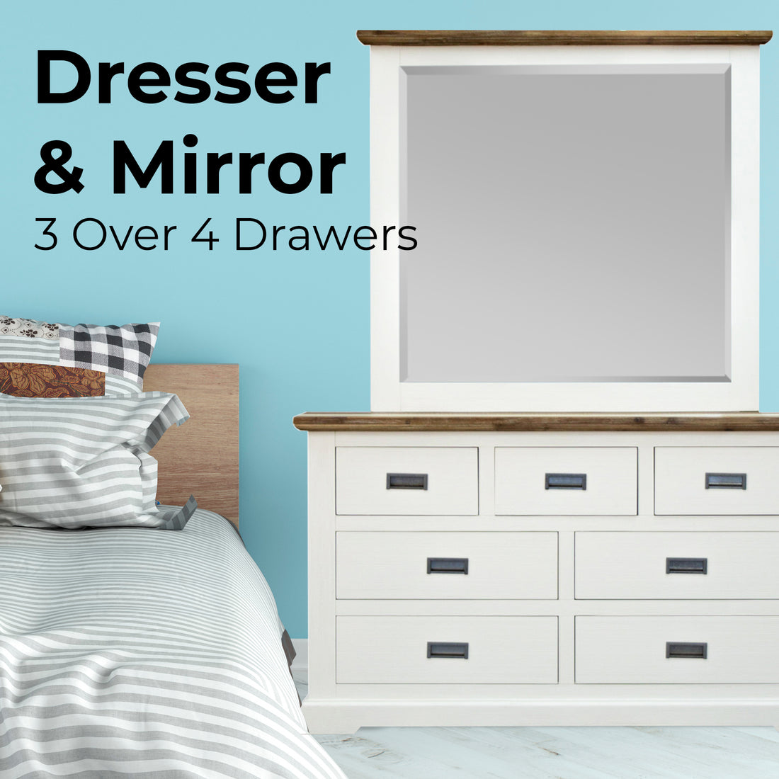 Orville Dresser Mirror 7 Chest of Drawers Tallboy Storage Cabinet - Multi Color-Furniture &gt; Bedroom-PEROZ Accessories