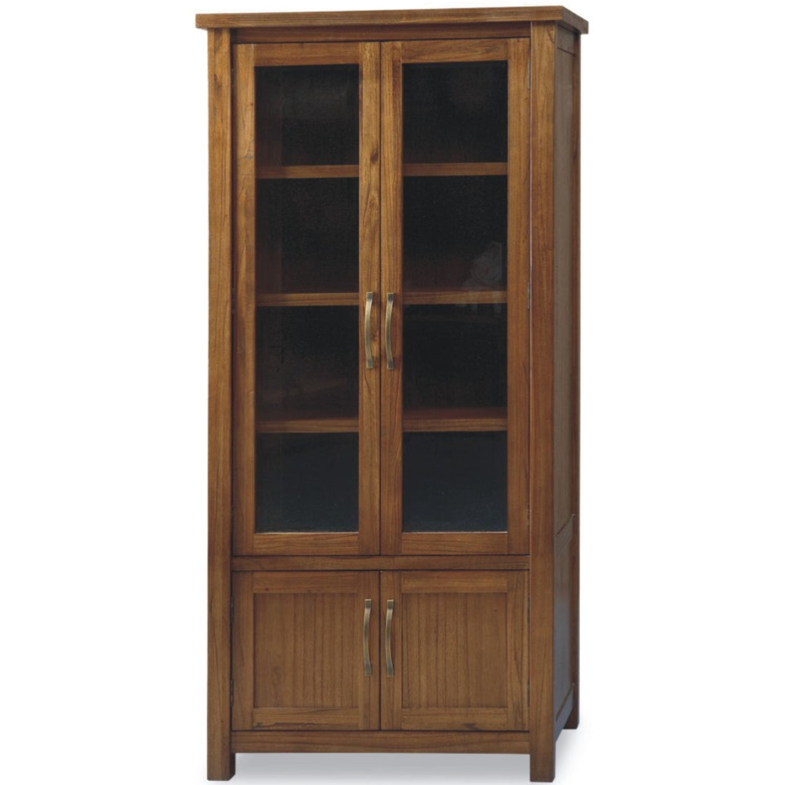 Birdsville Display Unit Glass Door Bookcase Solid Mt Ash Timber Wood - Brown-Bookcases &amp; Shelves-PEROZ Accessories