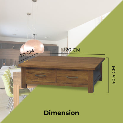 Birdsville Coffee Table 120cm 2 Drawer Solid Mt Ash Timber Wood - Brown-Furniture &gt; Living Room-PEROZ Accessories