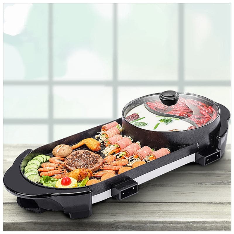 2 in 1 BBQ Barbecue Electronic Pan Grill Teppanyaki Hot Pot Hotpot Steamboat-Appliances &gt; Kitchen Appliances-PEROZ Accessories