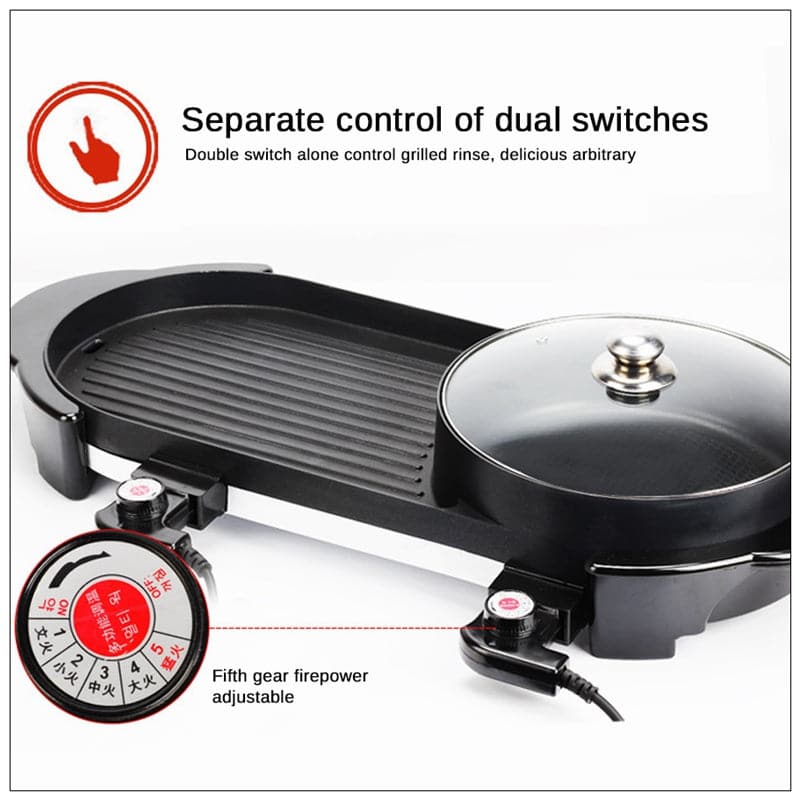 2 in 1 BBQ Barbecue Electronic Pan Grill Teppanyaki Hot Pot Hotpot Steamboat-Appliances &gt; Kitchen Appliances-PEROZ Accessories