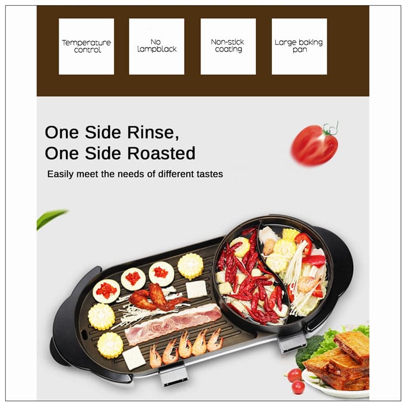 2 in 1 BBQ Barbecue Electronic Pan Grill Teppanyaki Hot Pot Hotpot Steamboat-Appliances &gt; Kitchen Appliances-PEROZ Accessories