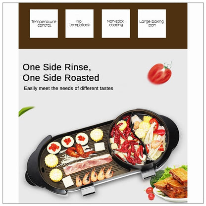 2 in 1 BBQ Barbecue Electronic Pan Grill Teppanyaki Hot Pot Hotpot Steamboat-Appliances &gt; Kitchen Appliances-PEROZ Accessories