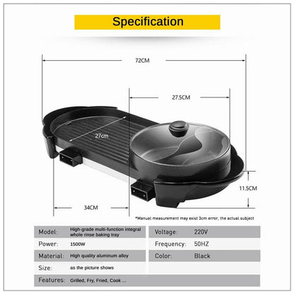 2 in 1 BBQ Barbecue Electronic Pan Grill Teppanyaki Hot Pot Hotpot Steamboat-Appliances &gt; Kitchen Appliances-PEROZ Accessories