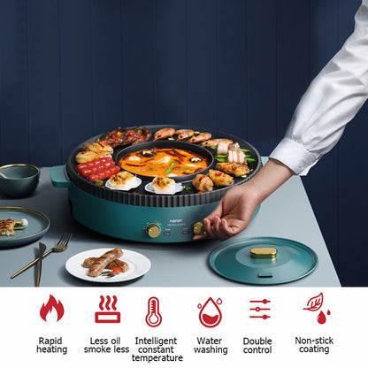 Nonstick Griddle,2in1 Grill Pan Hot Pot Hotpot bbq Electric Cooker Smokeless Grill Shabu Pot Cook-Appliances &gt; Kitchen Appliances-PEROZ Accessories