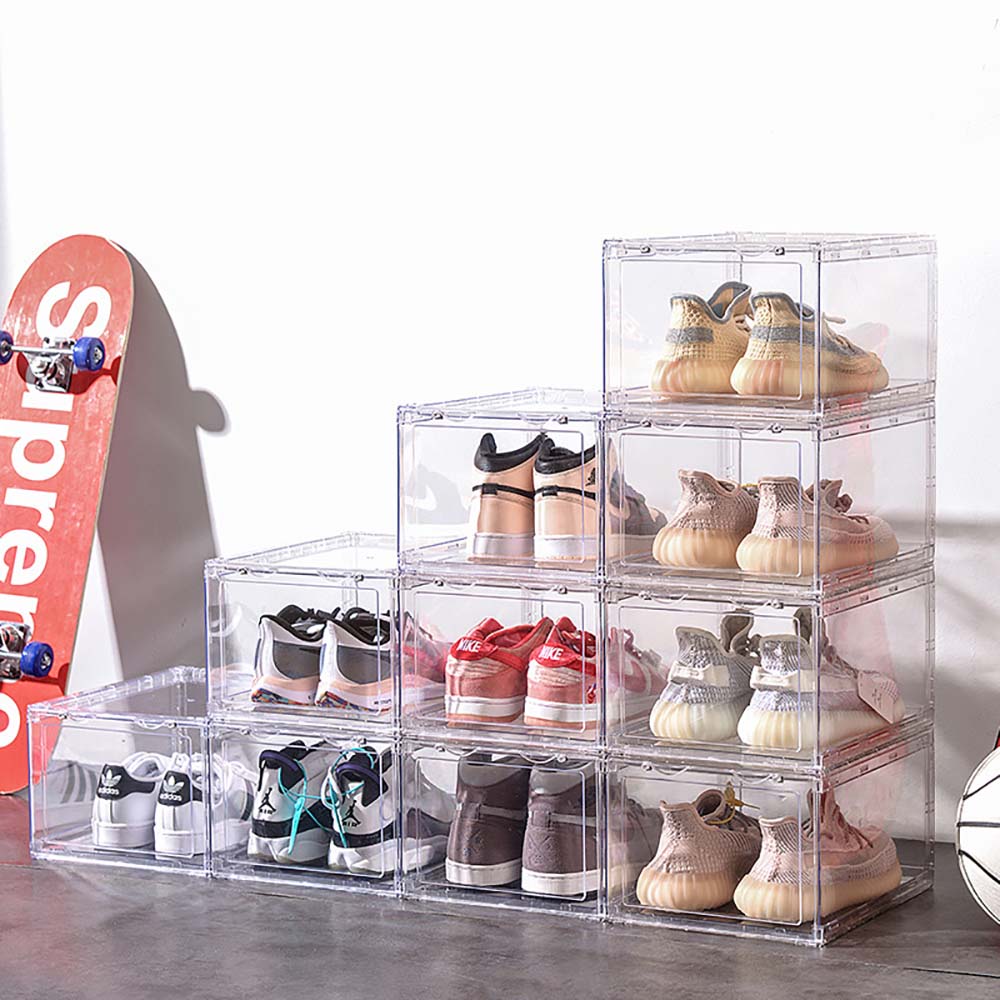 1 Pack Large Acrylic Shoe Box Storage Side Door Open Stackable Boxes Transparent Clear Display Case-Home &amp; Garden &gt; Storage-PEROZ Accessories