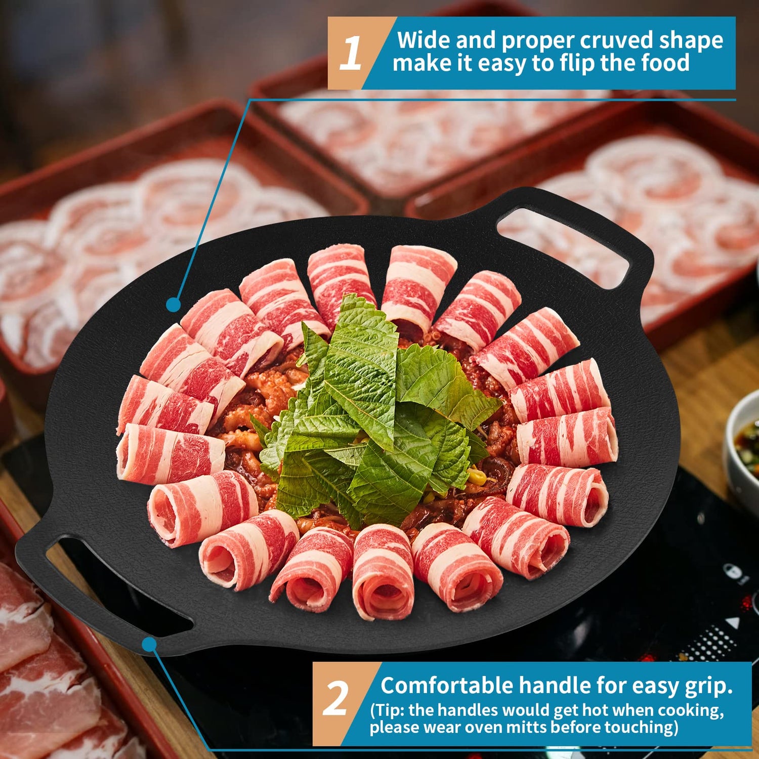 Korean Grill Pan Nonstick 6 Layer 40cm Round BBQ Griddle Indoor or Outdoor Cooking-Home &amp; Garden &gt; BBQ-PEROZ Accessories