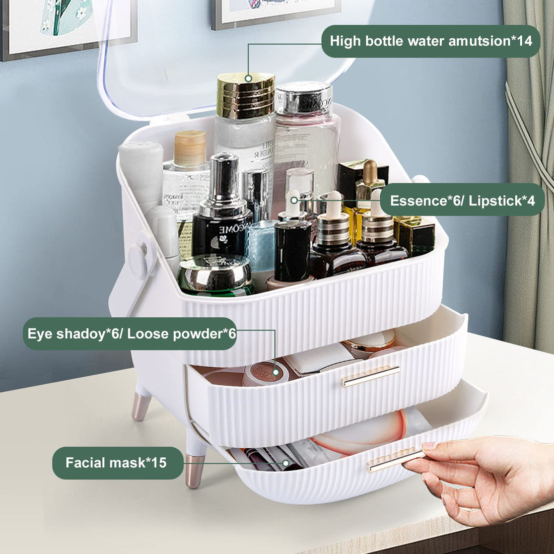 Make up Organizers Storage Vanity Cosmetics Skincare Display Cases Countertop Bathroom Gifts for Women-Health &amp; Beauty &gt; Cosmetic Storage-PEROZ Accessories