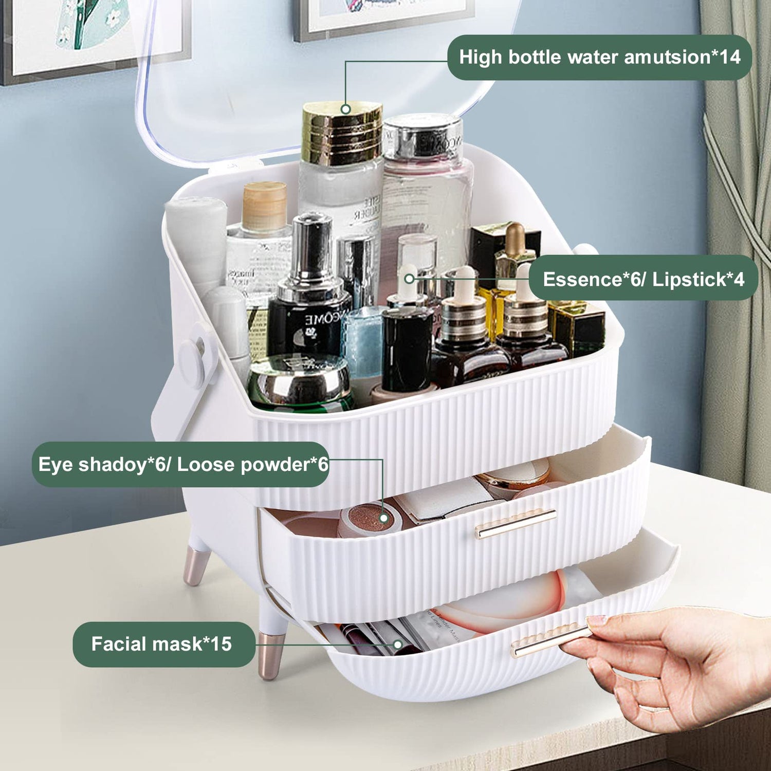 Make up Organizers Storage Vanity Cosmetics Skincare Display Cases Countertop Bathroom Gifts for Women-Health &amp; Beauty &gt; Cosmetic Storage-PEROZ Accessories