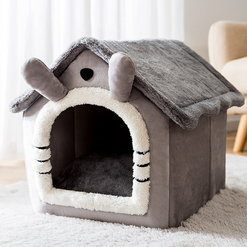 Medium Dog House Bed Portable Cat Bed Removable Cushion Cat Cave, Foldable Pets Puppy Kitten Rabbit-Cat Beds-PEROZ Accessories