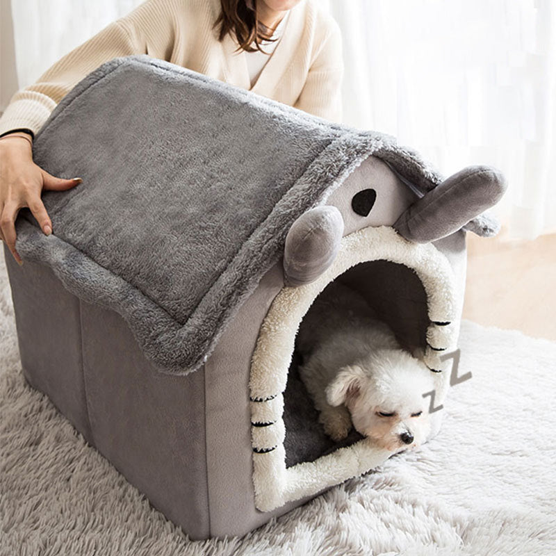 Medium Dog House Bed Portable Cat Bed Removable Cushion Cat Cave, Foldable Pets Puppy Kitten Rabbit-Cat Beds-PEROZ Accessories