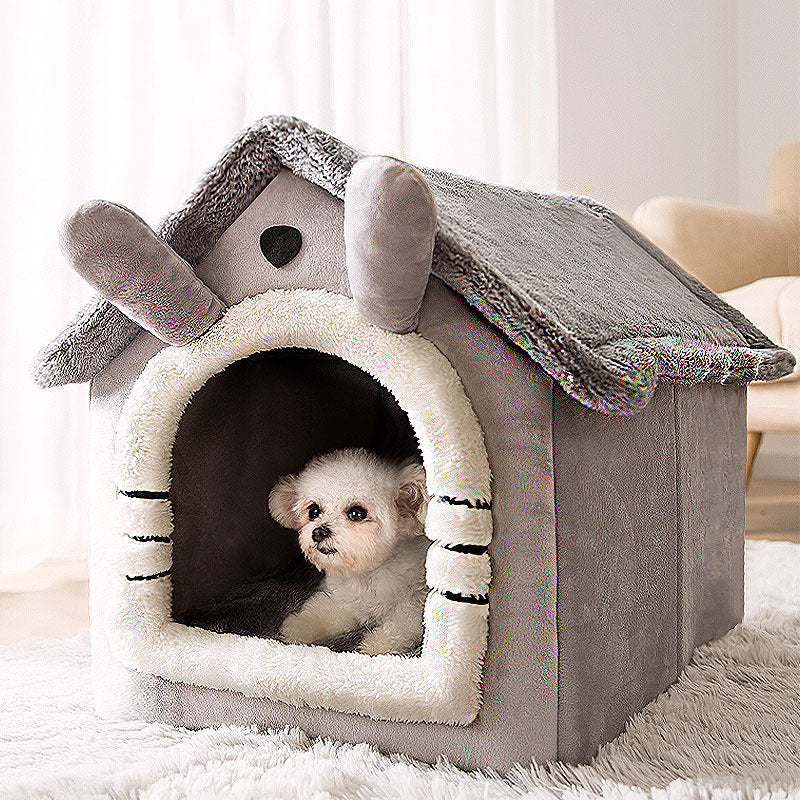 Medium Dog House Bed Portable Cat Bed Removable Cushion Cat Cave, Foldable Pets Puppy Kitten Rabbit-Cat Beds-PEROZ Accessories