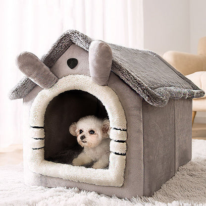 Medium Dog House Bed Portable Cat Bed Removable Cushion Cat Cave, Foldable Pets Puppy Kitten Rabbit-Cat Beds-PEROZ Accessories