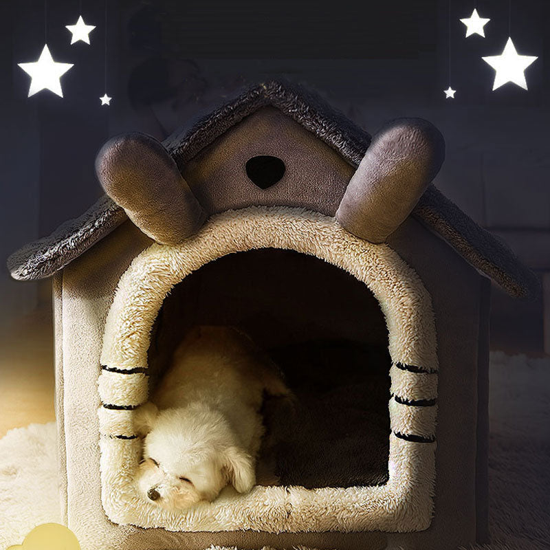 Medium Dog House Bed Portable Cat Bed Removable Cushion Cat Cave, Foldable Pets Puppy Kitten Rabbit-Cat Beds-PEROZ Accessories