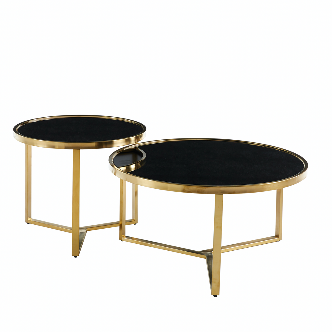 Interior Ave - Designer Giselle Black Glass &amp; Brushed Gold Coffee Table Set-Furniture &gt; Living Room-PEROZ Accessories